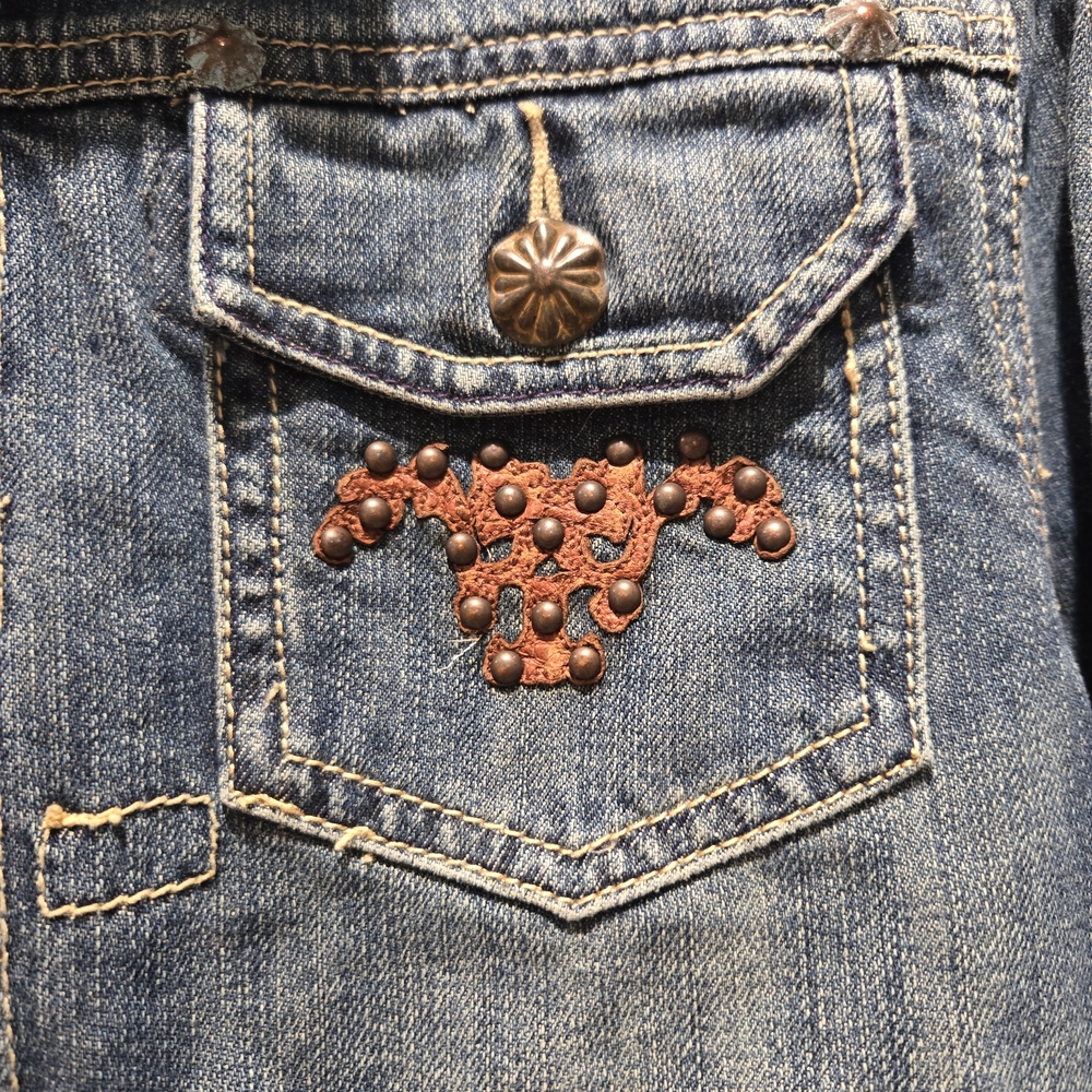 Double D Ranch Denim Jacket with Studs and Leather Embellishment - Picture 2 of 8